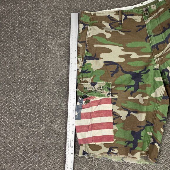 Ralph Lauren Denim Supply Cargo Shorts Men's 36 Camo US American Flag & - Picture 9 of 11